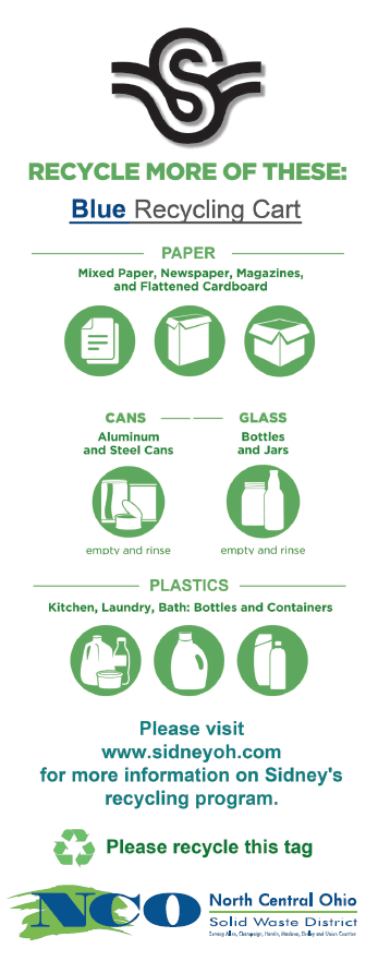 Door Card showing items able to be recycled in curbside collection program
