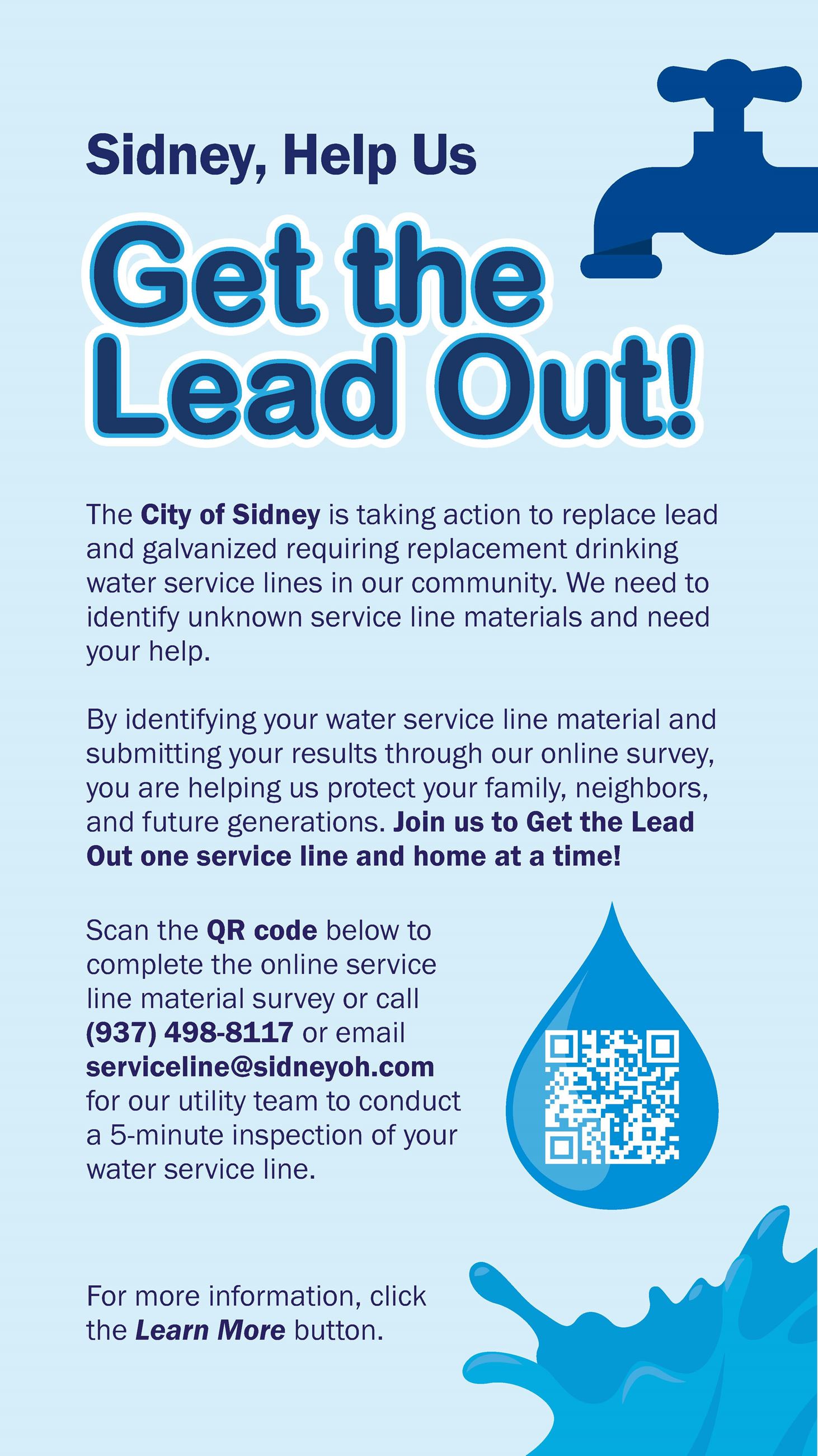 Flyer with QR code to learn more about Water Service Line Inspection Program
