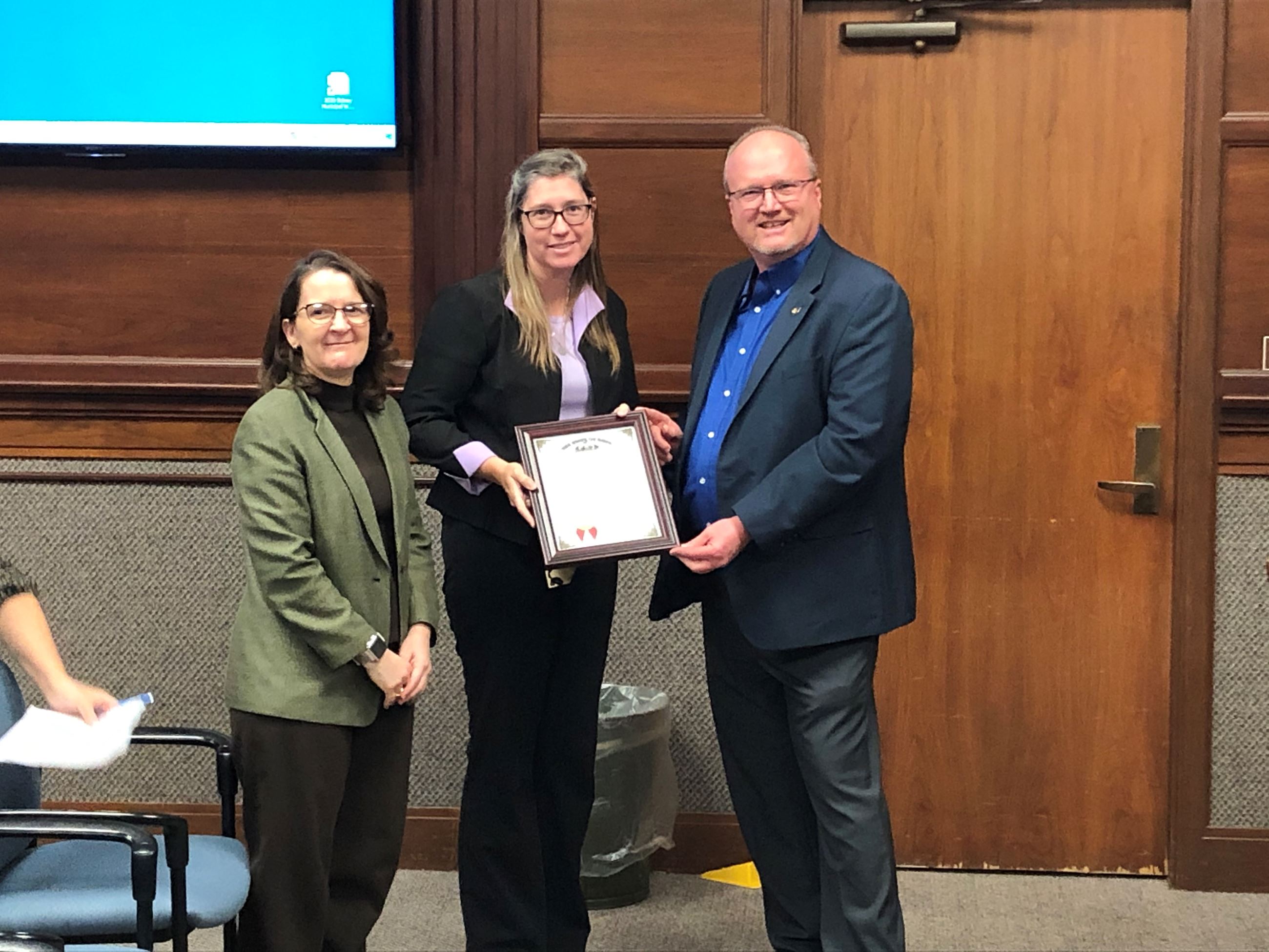 Finance Officer Adams and Assistant Finance Officer DuLaney receive award from Ohio Auditor of State