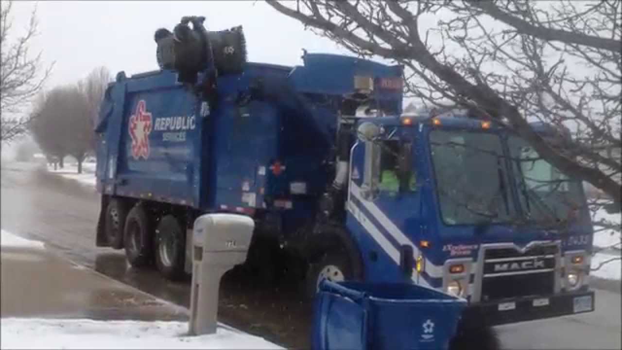 Republic Garbage truck on winter collection route